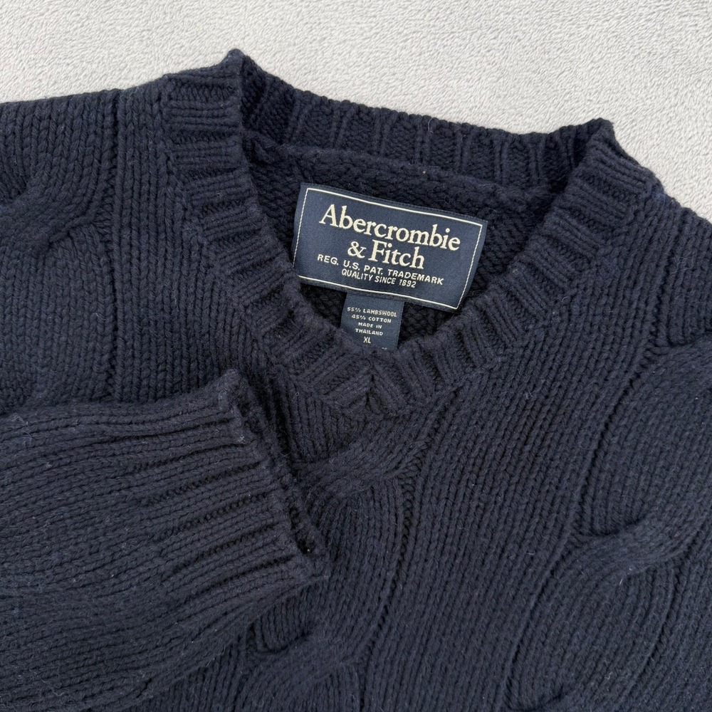 Vintage Abercrombie & Fitch Lambswool Cotton Cable Knit V-Neck Sweater Mens XL